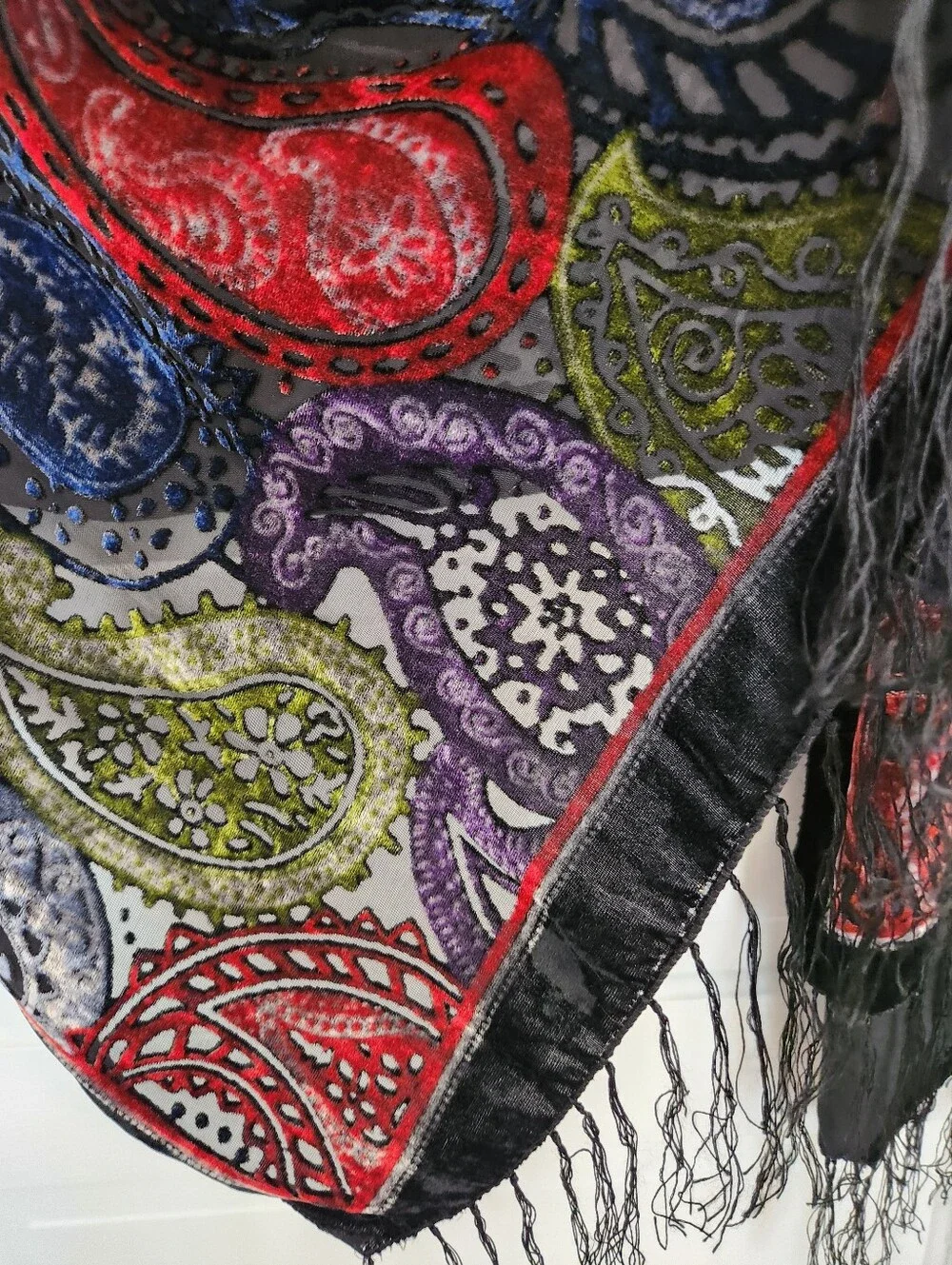 Multicolor Velvet Paisley Fringe Scarf Wrap